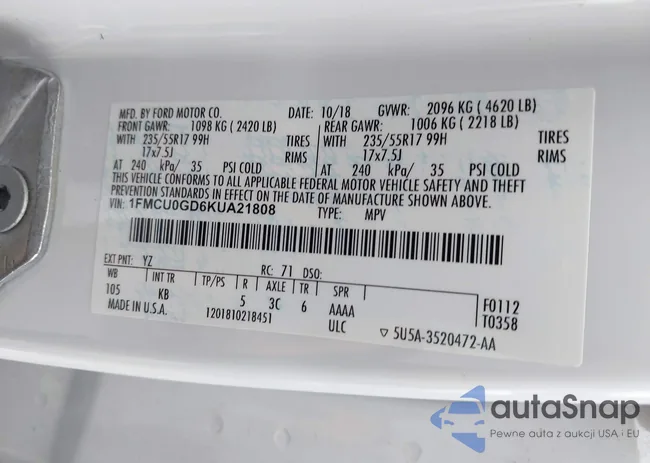 1FMCU0GD6KUA21808: 43502313