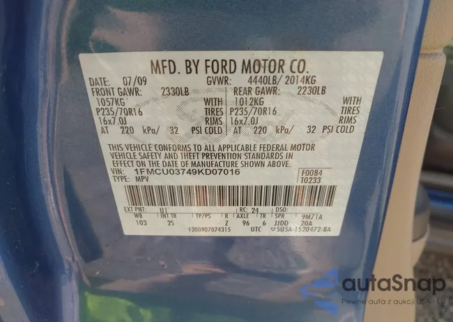 1FMCU03749KD07016: 43502347