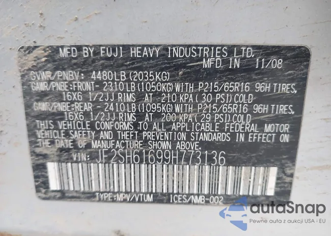 JF2SH61699H773136: 43503467