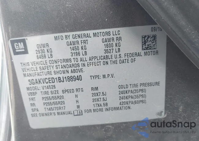 5GAKVCED1BJ188940: 43503640