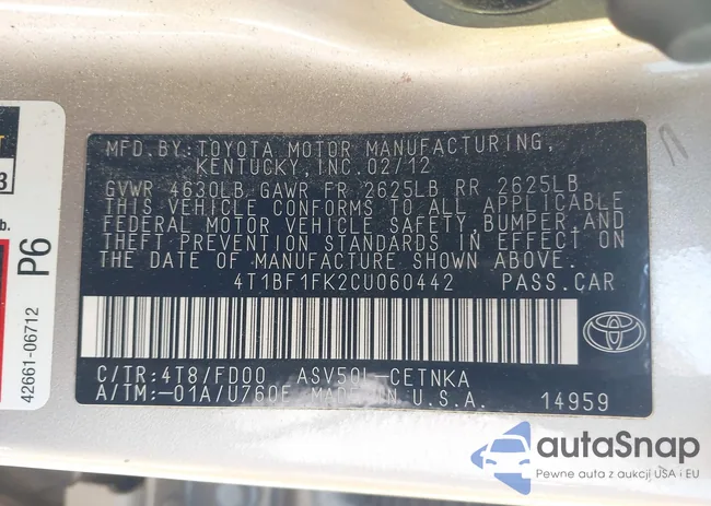 4T1BF1FK2CU060442: 43503679