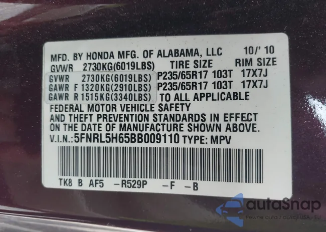 5FNRL5H65BB009110: 43503770