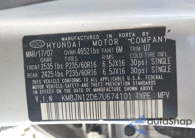 KM8JN12D67U674101: 43503952