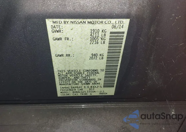 1N4AL3AP6FC114025: 43503118