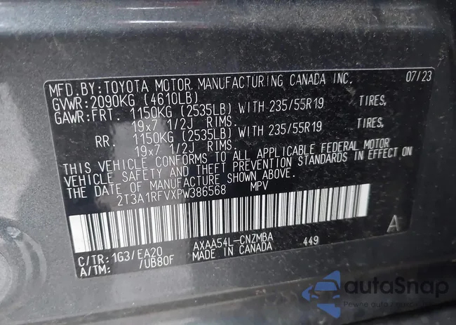 2T3A1RFVXPW386568: 43503157