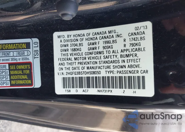 2HGFG3B57DH508050: 43503203