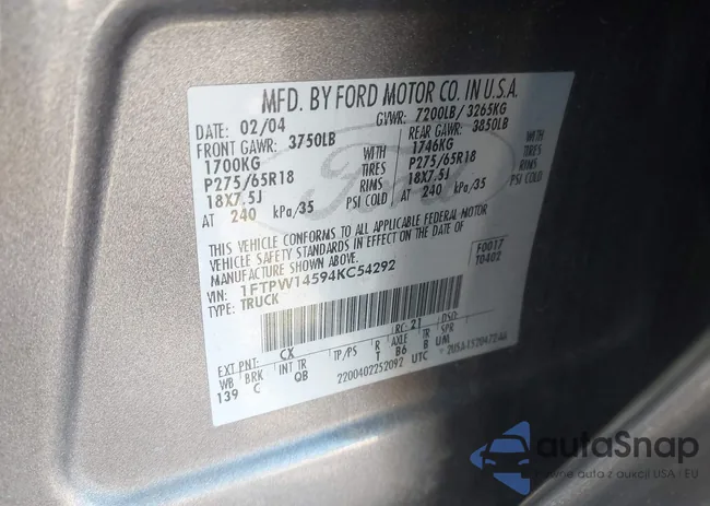 1FTPW14594KC54292: 43503390