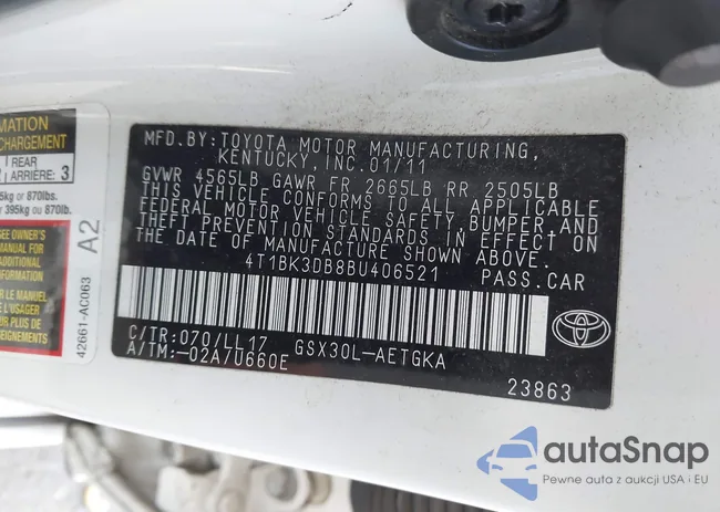 4T1BK3DB8BU406521: 43504476