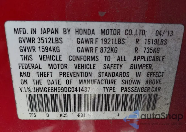 JHMGE8H59DC041437: 43504483