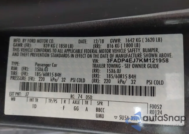 3FADP4EJ7KM121958: 43504511