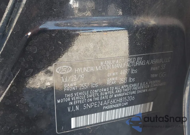 5NPE24AF6KH815206: 43504600