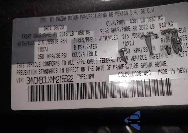 3MVDMBCLXMM215622: 43504772