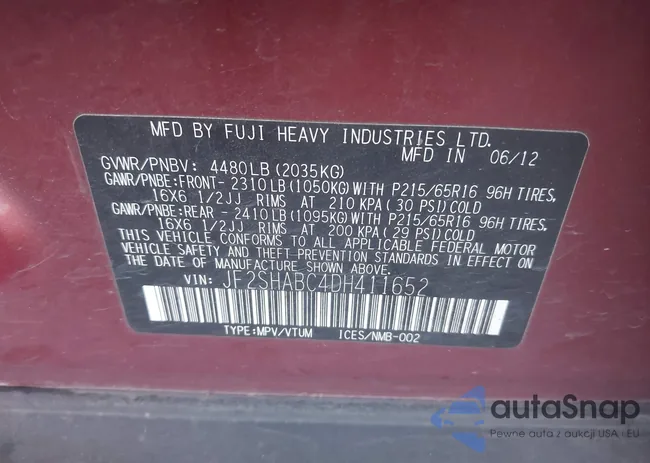 JF2SHABC4DH411652: 43504279