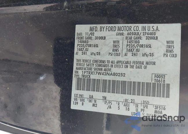 1FTRX17W43NA80252: 42507654