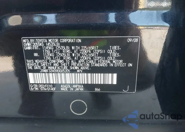 JTMBF33V09D005205: 42507727