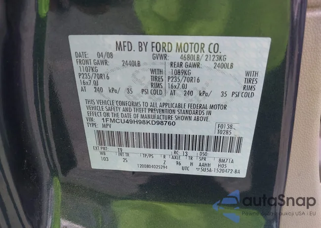 1FMCU49H98KD98760: 42507804