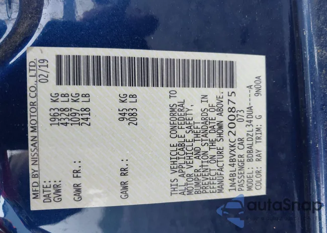 1N4BL4BVXKC200875: 42507411