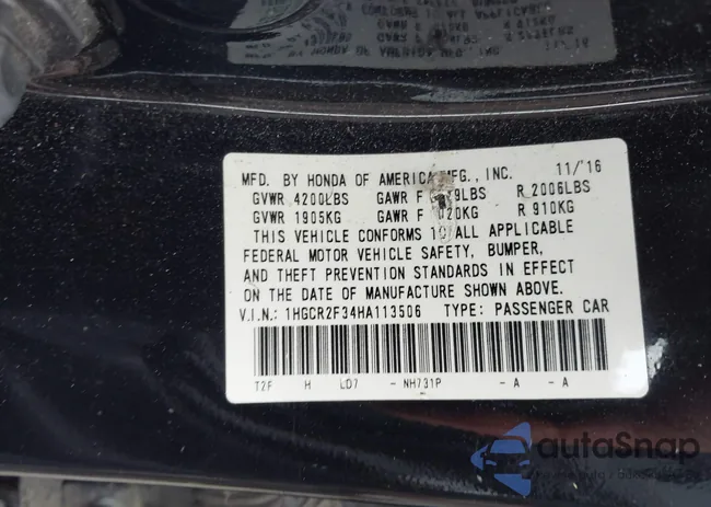 1HGCR2F34HA113506: 42508929