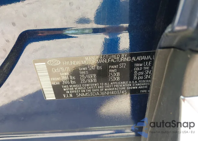 5NMS3DAJ6NH403745: 42509117