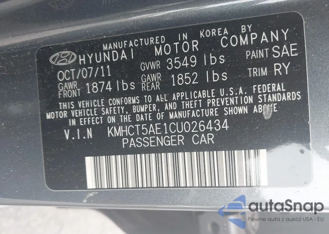 KMHCT5AE1CU026434: 42508282