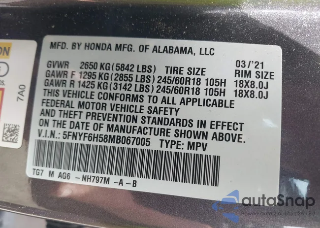 5FNYF6H58MB067005: 42509372