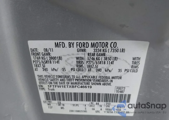 1FTFW1ETXBFC46619: 42509401