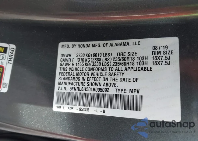 5FNRL6H50LB005092: 42511025