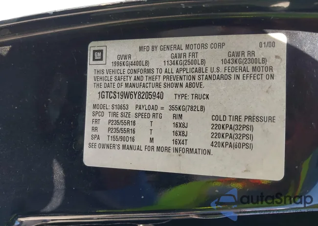 1GTCS19W6Y8205940: 42510341