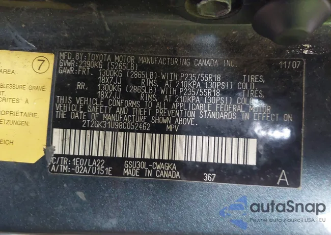 2T2GK31U98C052462: 42511988