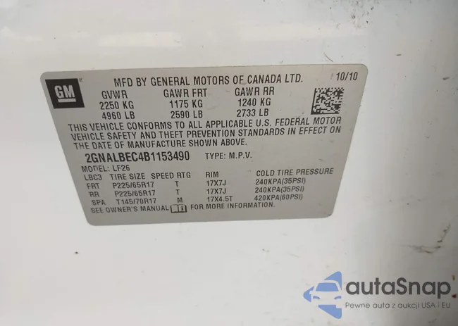 2GNALBEC4B1153490: 42511287