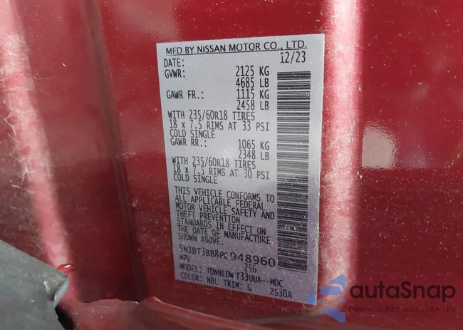 5N1BT3BB8PC948960: 42511485