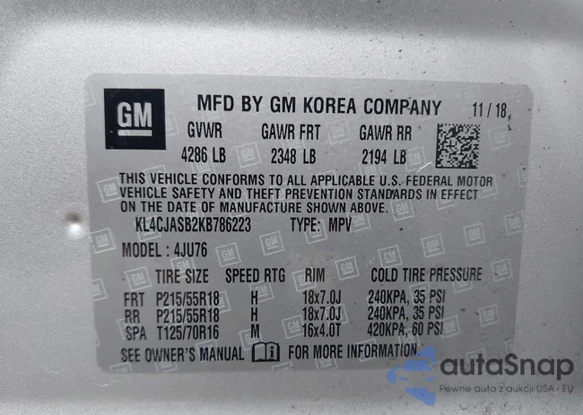 KL4CJASB2KB786223: 42511501