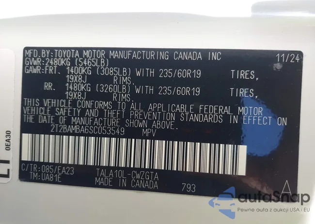 2T2BAMBA6SC053549: 42511525