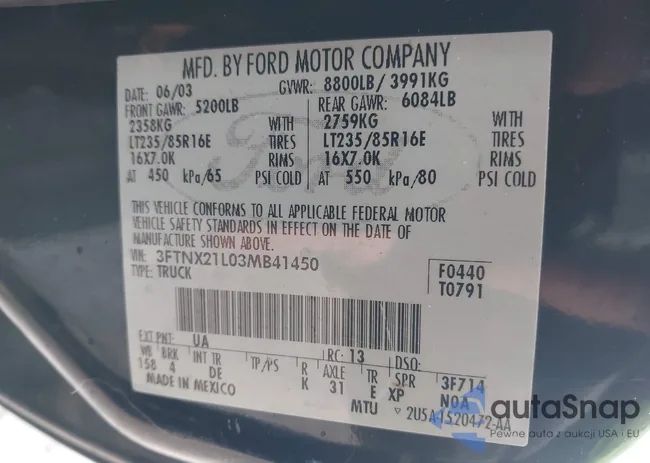 3FTNX21L03MB41450: 42512605