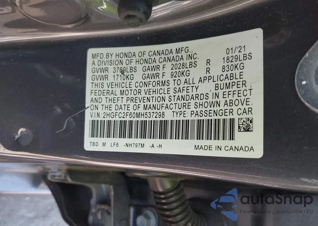 2HGFC2F60MH537298: 42512607