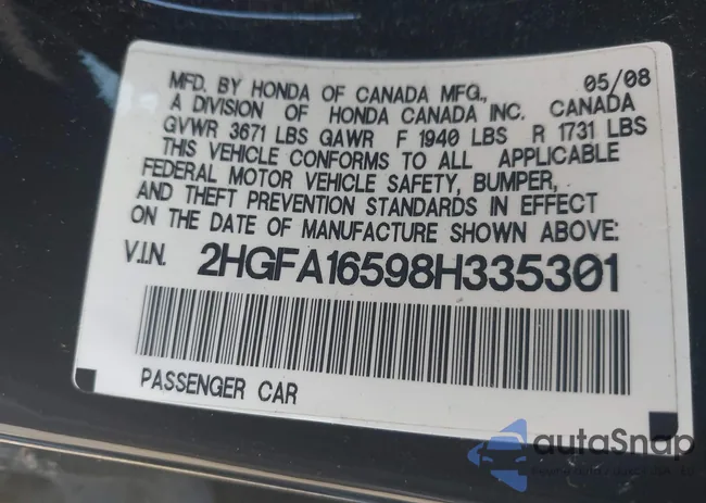 2HGFA16598H335301: 42514011