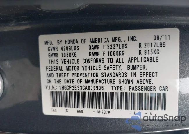 1HGCP2E33CA000906: 42514026