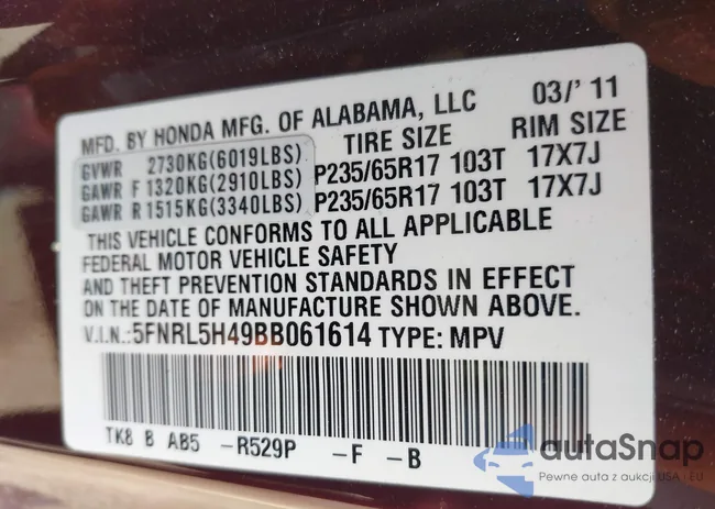 5FNRL5H49BB061614: 42514183