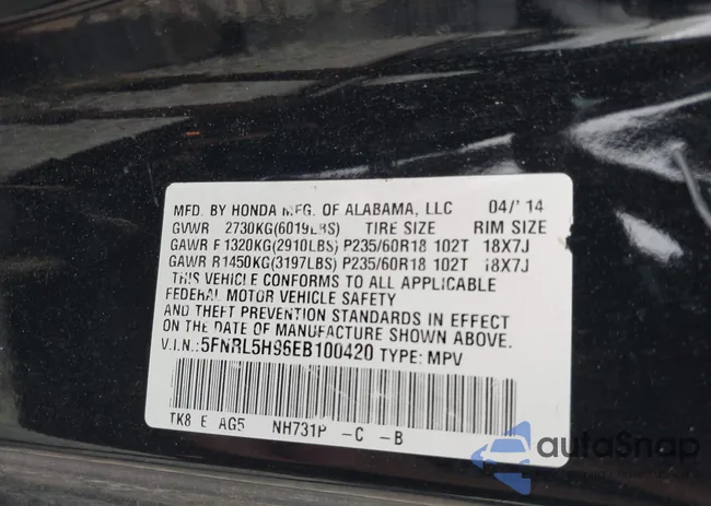 5FNRL5H96EB100420: 42514610