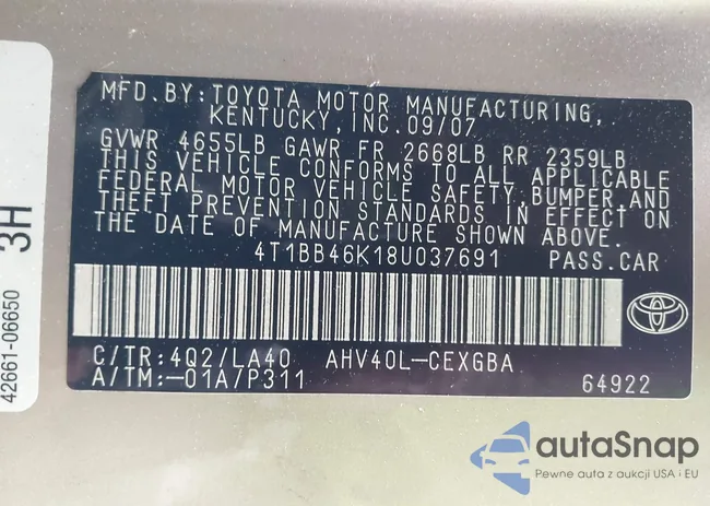 4T1BB46K18U037691: 42514794