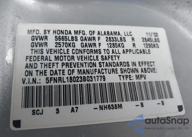 5FNRL18023B031779: 42515027