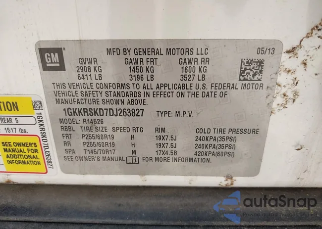 1GKKRSKD7DJ263827: 42514322