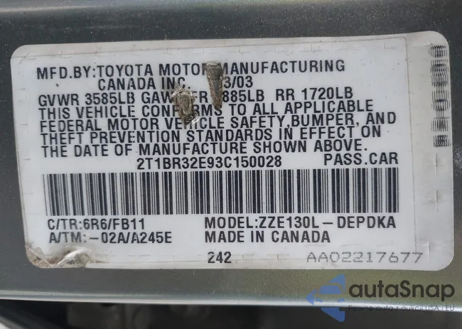 2T1BR32E93C150028: 42515810