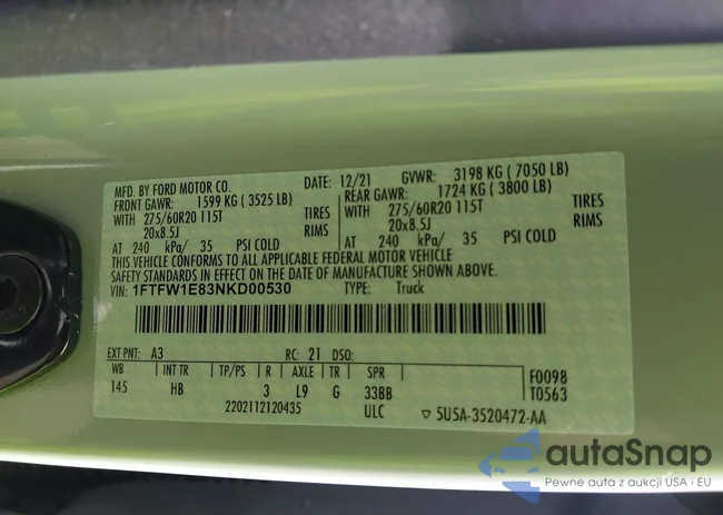 1FTFW1E83NKD00530: 42515592