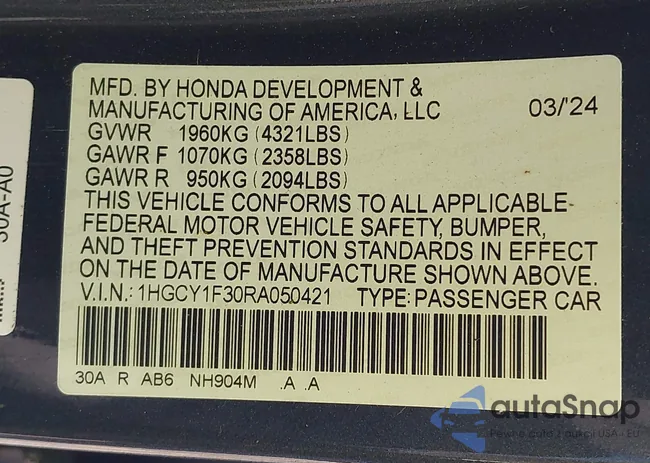 1HGCY1F30RA050421: 42516201