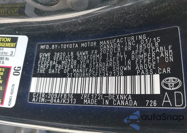 2T1BUR8E5FC342138: 42516482