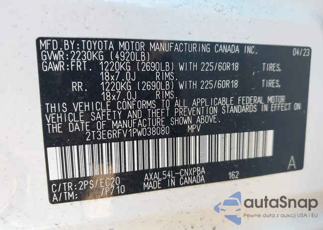 2T3E6RFV1PW038080: 42518107