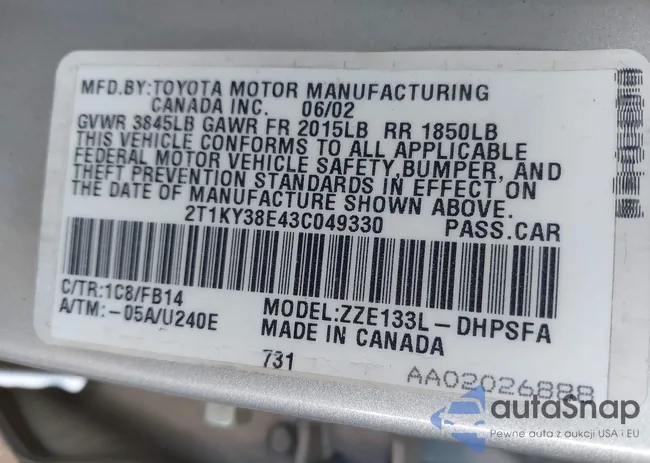 2T1KY38E43C049330: 42518729