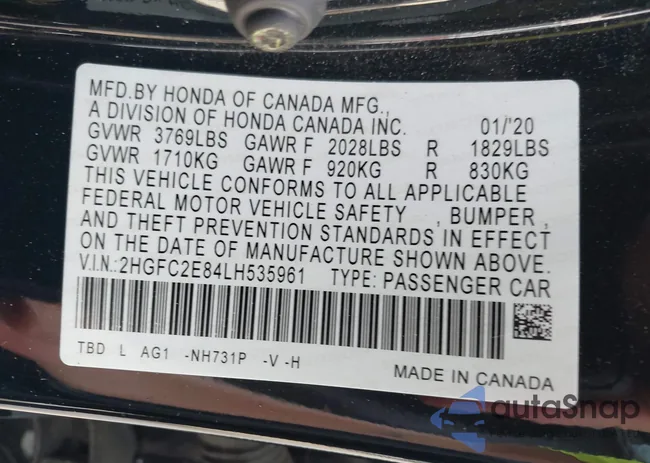 2HGFC2E84LH535961: 42519928