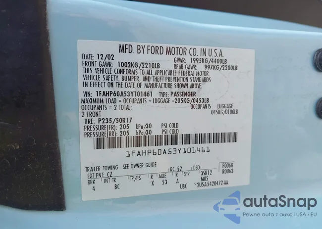 1FAHP60A53Y101461: 42519933